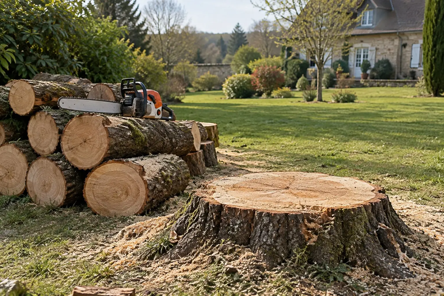 Bois et souche après un abattage